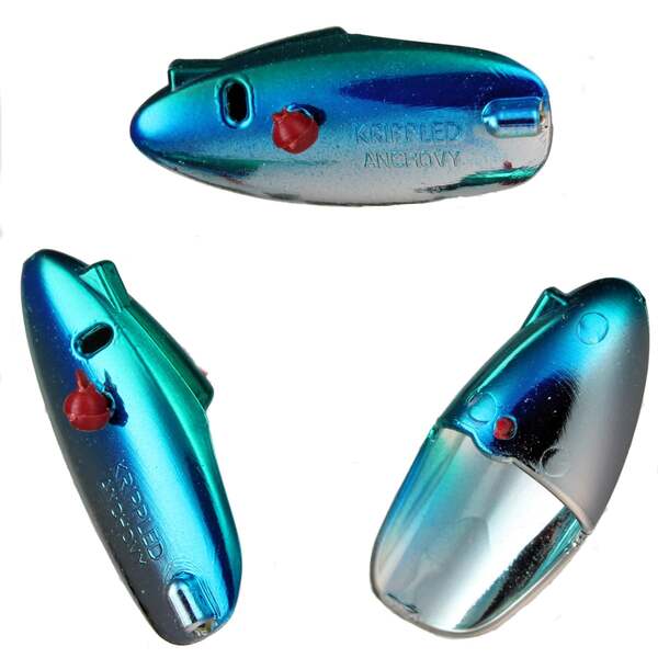 Krippled Anchovy Unrigged 3-pack, #320-Blue and Green on Krome